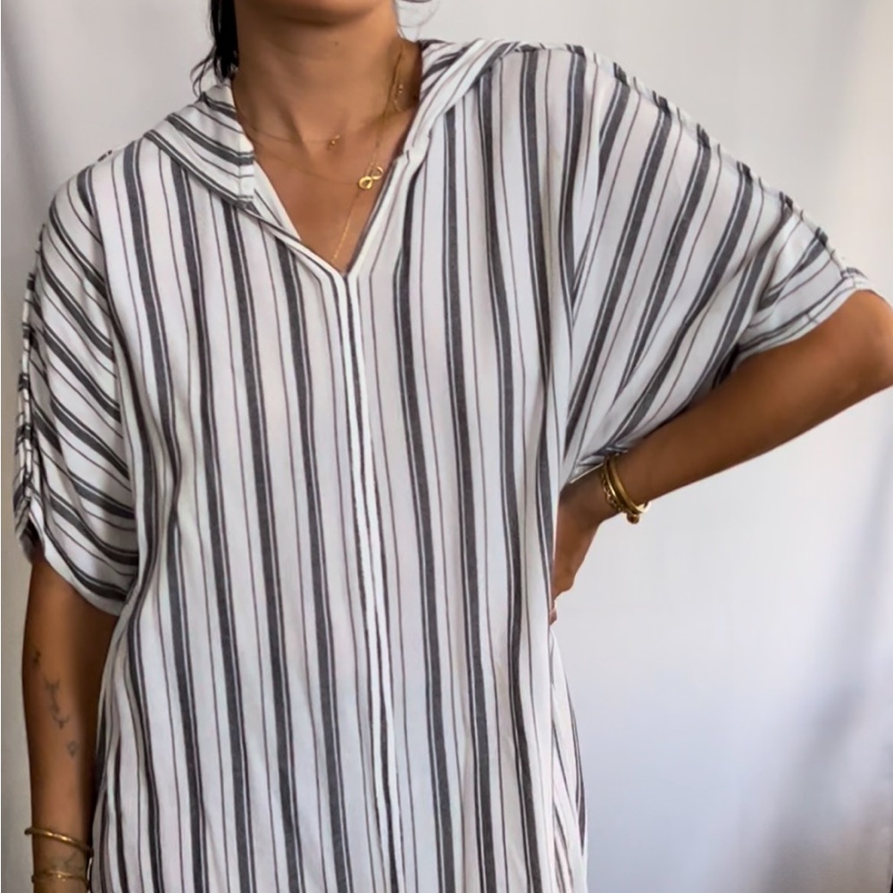 Moroccan kaftan dress with stripes and hoodie